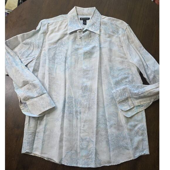 INC International Concepts men size XL long sleeve button up Blue floral linen - Picture 3 of 16